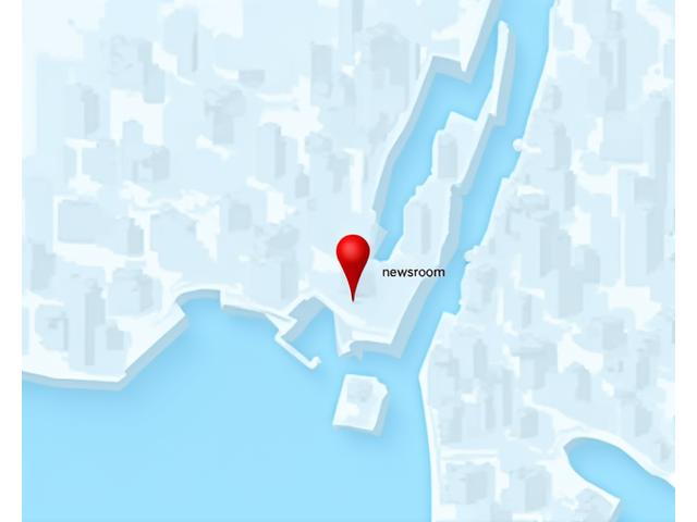A simplified, clean map showing the Sydney CBD area with a pin dropped at a generic newsroom location, conveying urban professionalism.
