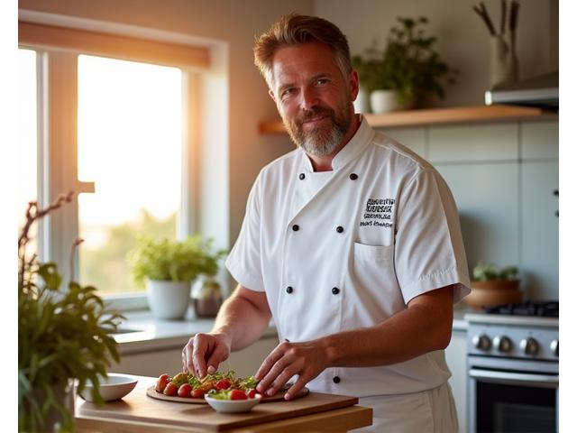 Celebrity chef working in a stylish kitchen