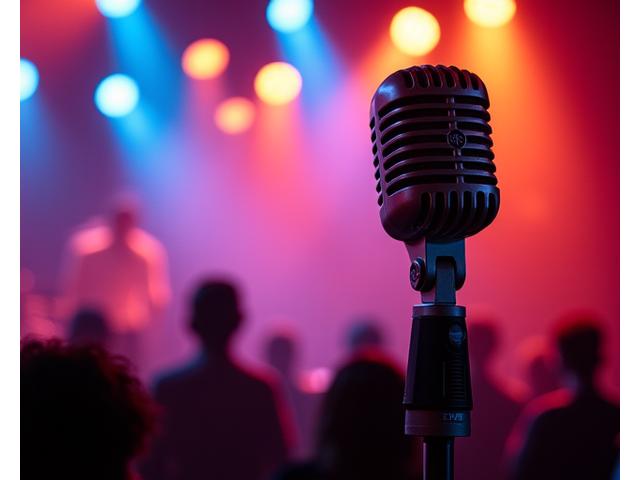 Microphone on stage with concert lights